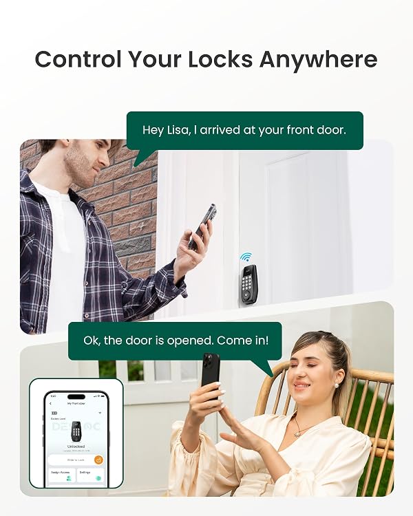 DESLOC C100 Plus Smart Lock, Built-in WiFi Keyless Entry Door Lock with Keypad & Display, Smart Deadbolt for Front Door, Door Lock for Home & Rental Use, 100 PIN Codes, IP54, BHMA Grade 3 - Black by DESLOC - Image 3