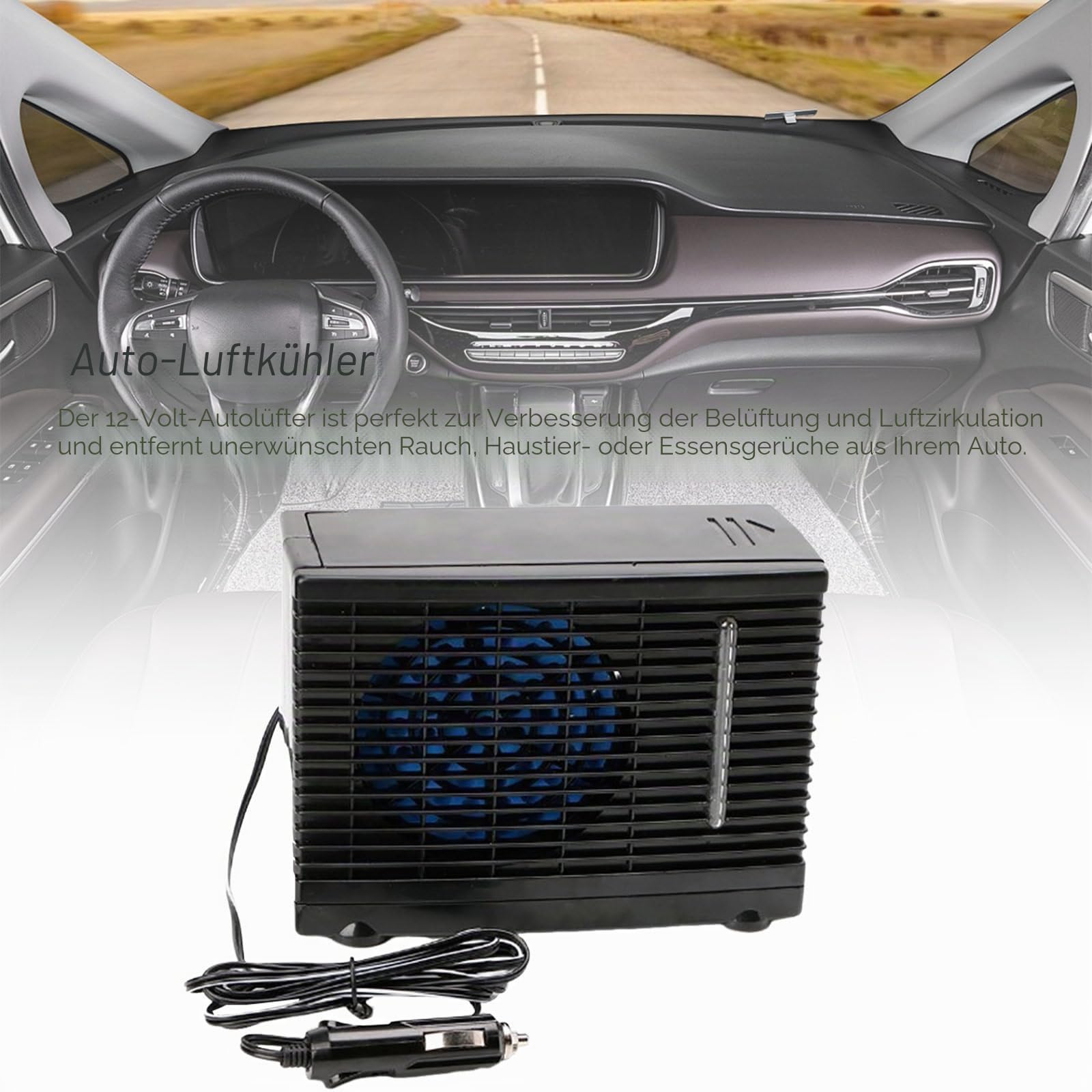 12 V Auto-Klimagerät, tragbar, Autoventilator mit Kaltwassertank, Luftkühler für Büros, Schlafzimmer, Häuser und Autos, Camper, Reisende (A)