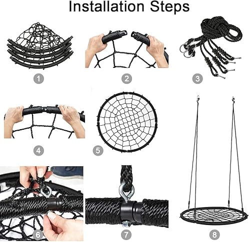 Miniatura 4 de AMGYM Juego de columpio para árbol de 40 pulgadas, columpio de red redonda de telaraña para niños con cuerdas ajustables de 71 pulgadas, máximo 660