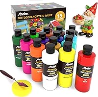 ABEIER Outdoor Acrylic Paint Set: 15 Vibrant Colors in 250ml Bottles, Waterproof UV Resistant for Rocks, Wood, Garden Art