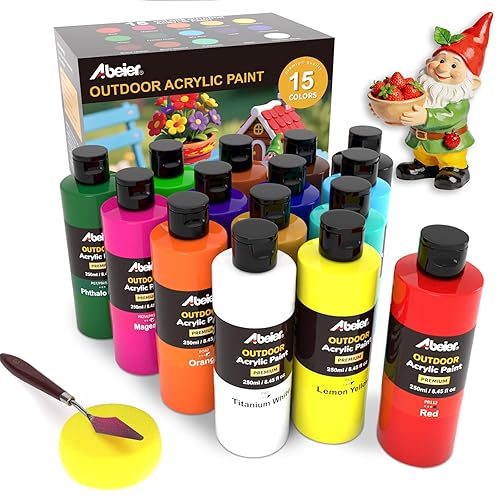 ABEIER Outdoor Acrylic Paint Set, 15 Vibrant Colors (8.45oz/250ml Large
