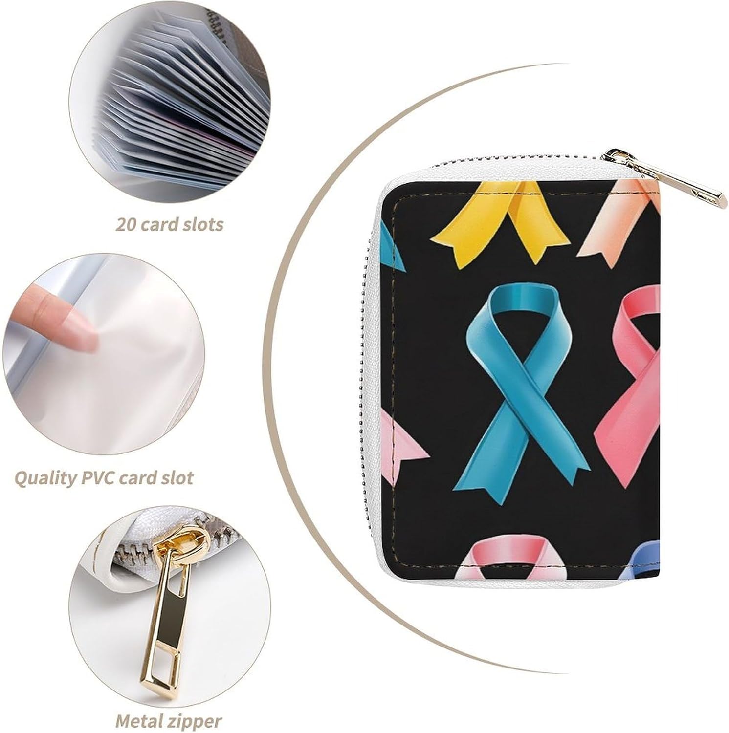 Cancer Awareness Ribbons Small Business Credit Card Holder Wallet with 20 Card Slots Case Coin Purse Pouch