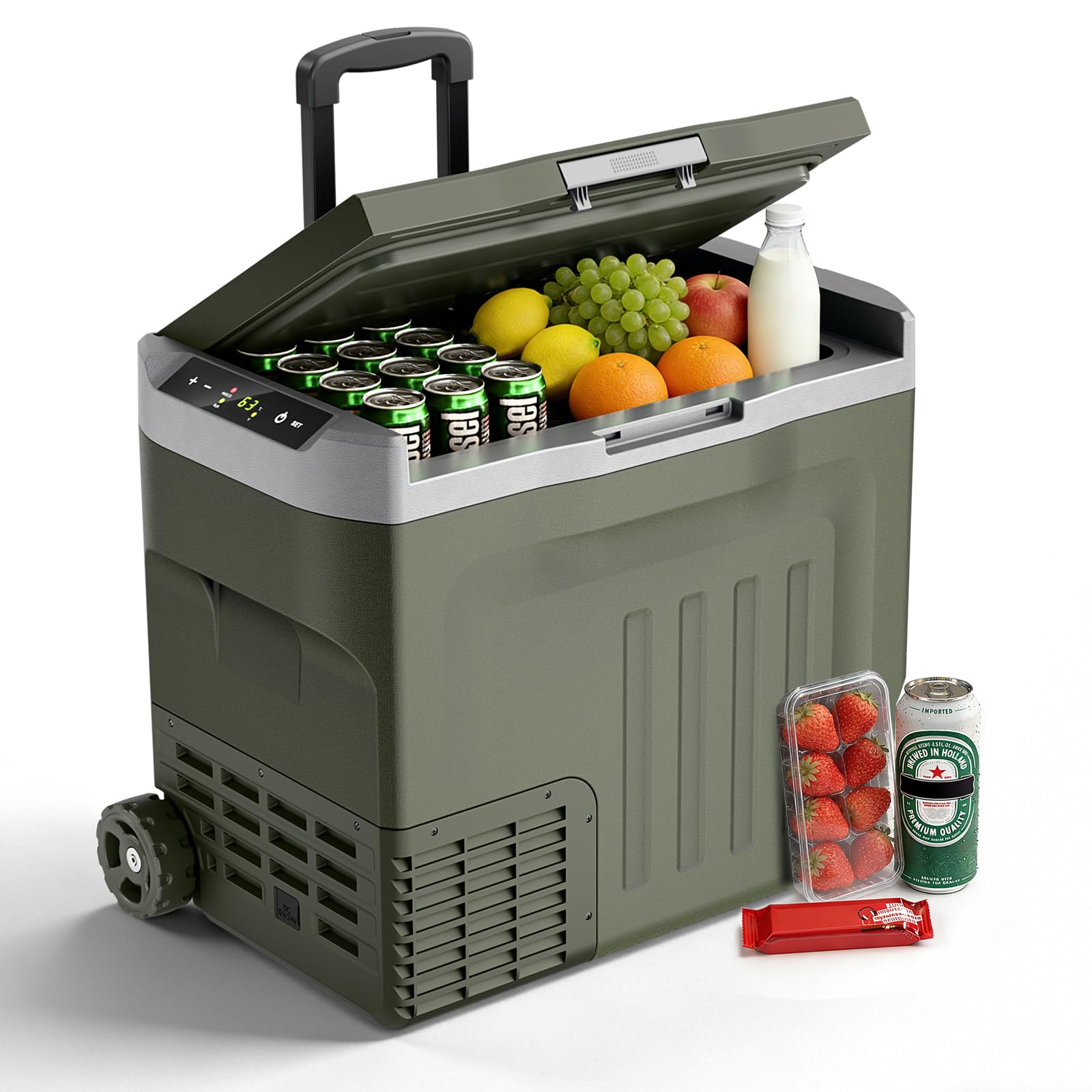 Electactic Frigorifero portatile 12V 40L per auto a doppia tensione 12V 24V DC congelatore portatile con ruote, camion, camper, casa, viaggi in auto