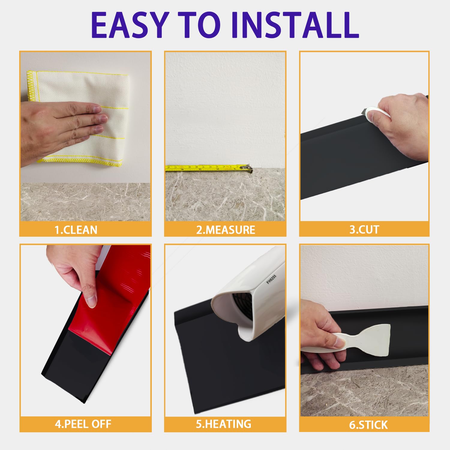 Vinyl Wall Base Baseboard Molding Trim 6" Flexible Self Adhesive Rubber Wall Base Moulding Trim Peel and Stick Design(20Ft, Black)