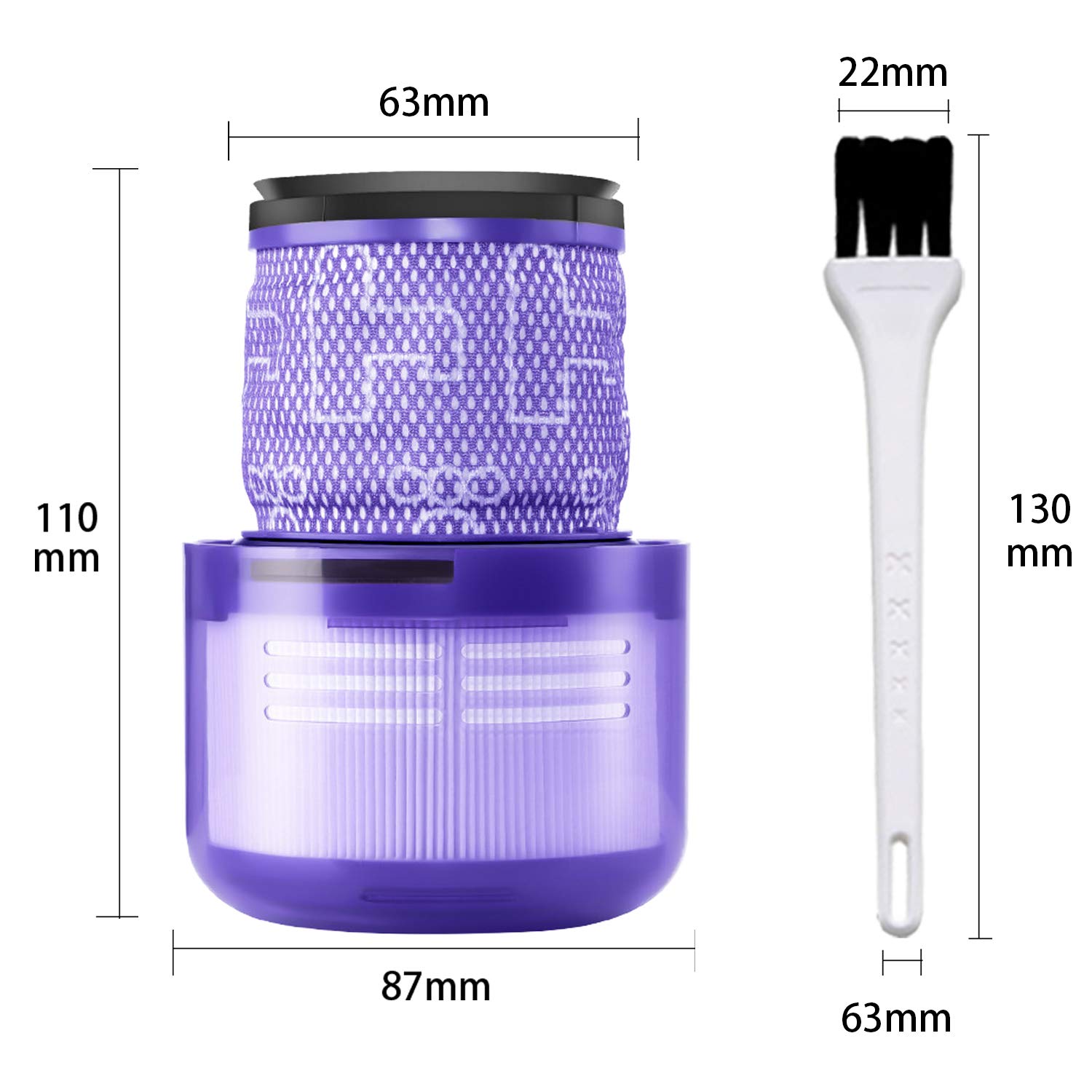 Queta Filtr zastępczy do odkurzacza Dyson V11, zmywalny filtr do odkurzacza Dyson V11 SV14 Cyclone Animal Absolute Total Clean, zamiennik # 970013-02, ze szczotką do czyszczenia