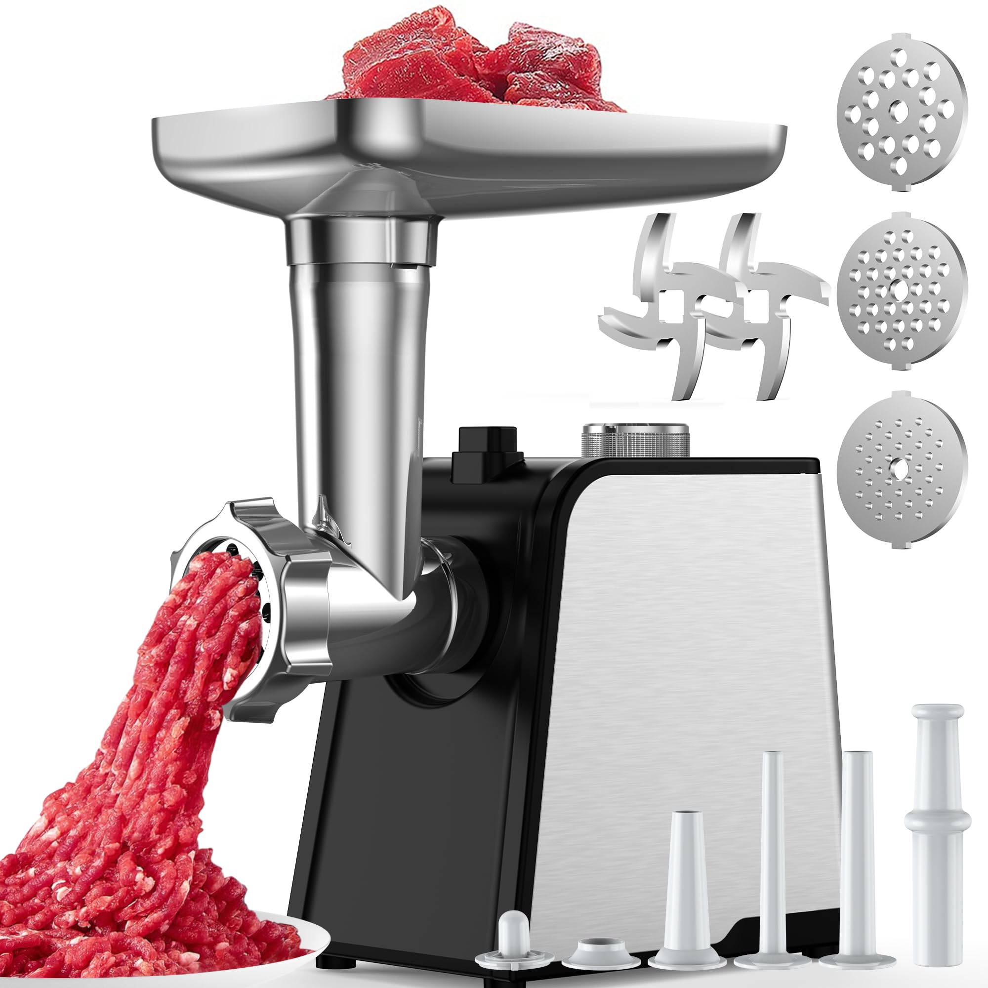 Oaomi black electric meat grinder with plates and sausage tubes