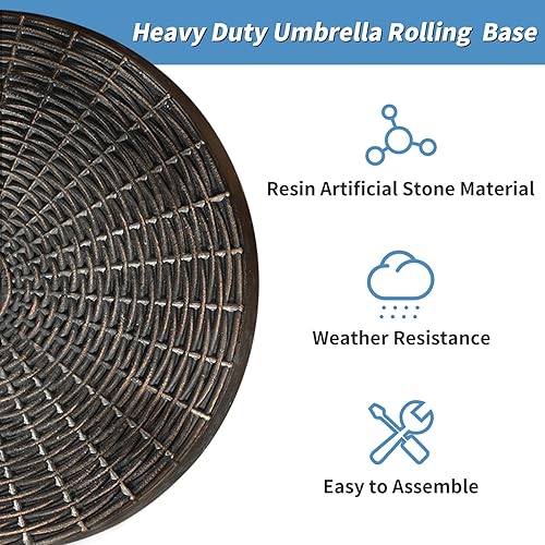 Miniatura 3 de Verano Garden Base para paraguas de patio de 52 libras, soporte de paraguas resistente con ruedas para exteriores de 1.5 pulgadas, 1.89 pulgadas,