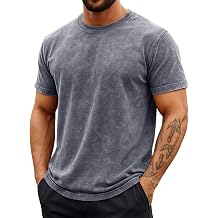 Runcati Mens Short Sleeve Acid Wash T-Shirts | 100% Cotton, Vintage, Fitted, Crew Neck, Casual, Summer Fashion