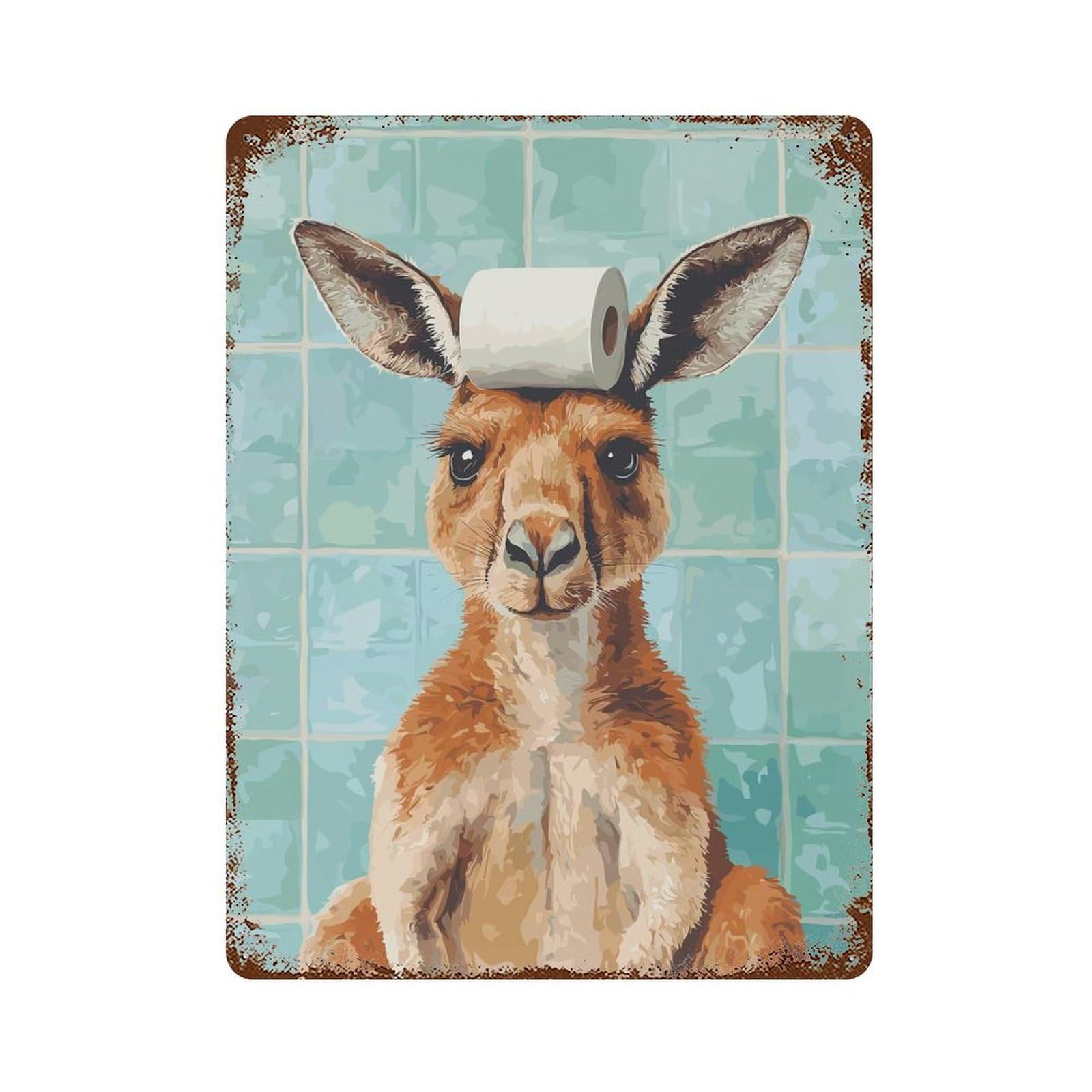 Kangaroo with Toilet Paper on Head Decorative Tin Sign 15.7"x11.8", Ideal for Garage, Bar And Workshop Decor