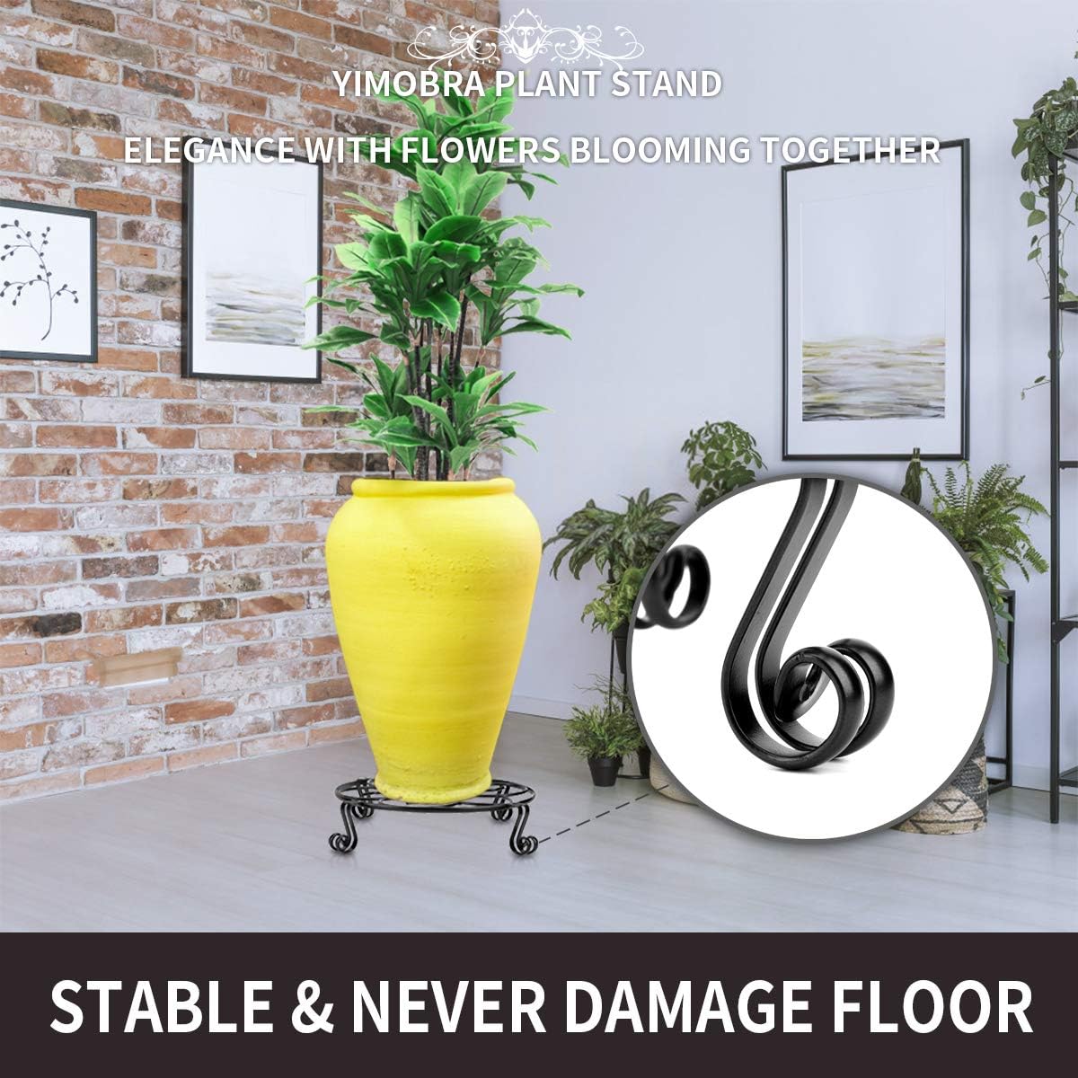 Yimobra Original Patented Plant Stand for Flower Pot Heavy Duty Potted Holder Indoor Outdoor Metal Rustproof Iron Garden Container Round Supports Rack for Planter, Black, 11.8Inches : Garden & Outdoor