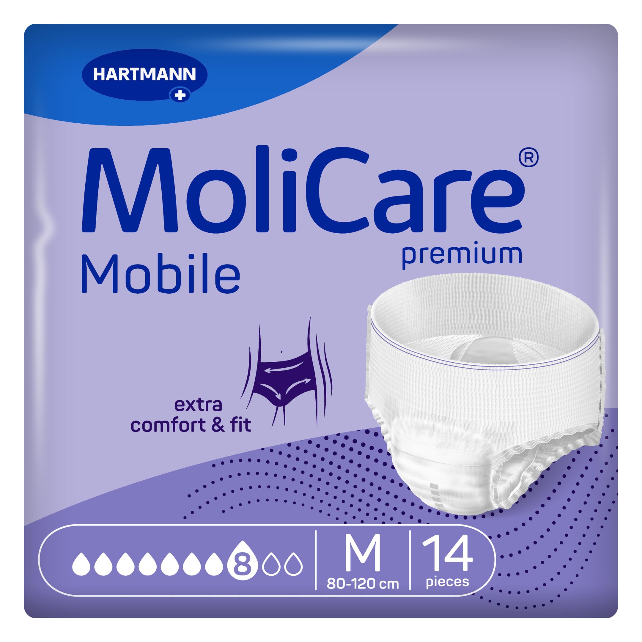 MoliCare premium Mobile 8 Tropfen Größe M, Inkontinenzhosen für Frauen und Männer mit schwerer Inkontinenz, extra Auslaufschutz, fortschrittlicher Hautschutz, verbesserte Passform, 14 Stück