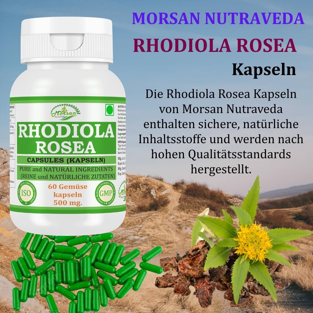 Rhodiola Rosea Kapseln, 500 mg, 60 Stück, Pflanzliche Nahrungsergänzung, Vegan, Laborgeprüft (2)