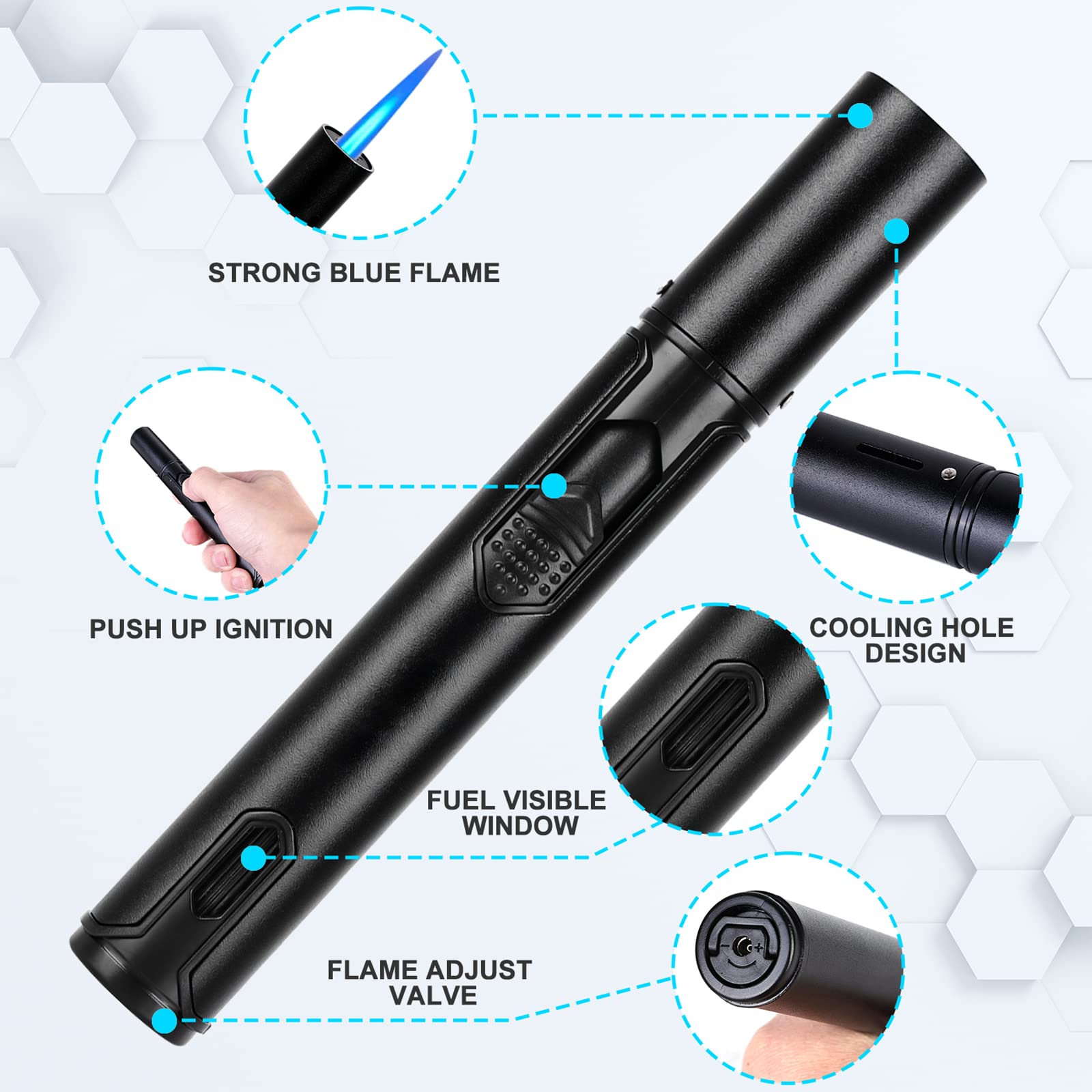Aicharynic Sturmfeuerzeug 2er Set - Jetflamme Butan Nachfüllbar | Windfest & Langlebig | Für Grill, Camping, Küche