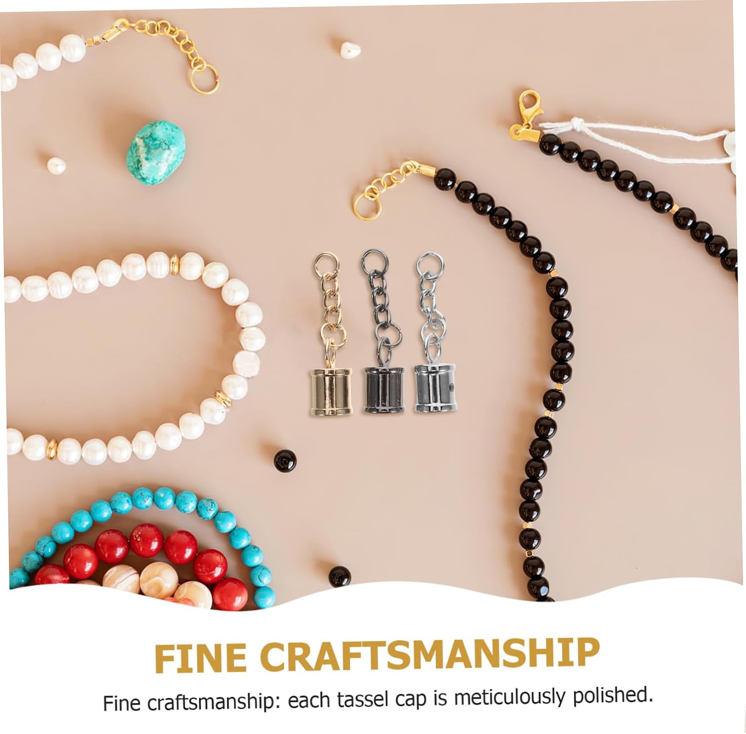 24pcs Tassel Cord End Caps Durable Barrel Bead Caps with Chain Buckle Tips for Jewelry Making Bracelets Keychains and Accessories Stylish and Design