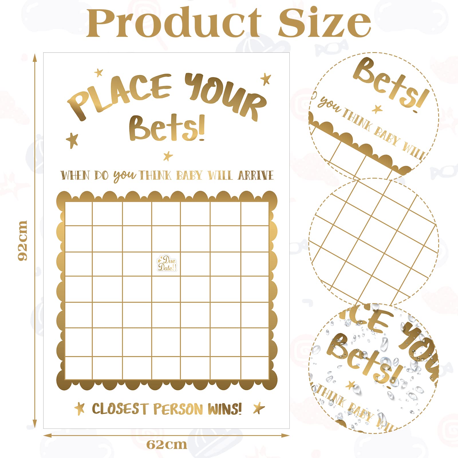 Geyee Baby Shower Decorations Neutral Predicting Birthdate Shower Game Large Funny Due Date Baby Calendar Sign for Boy or Girl, 24.41 x 37.4 Inch(Baby)