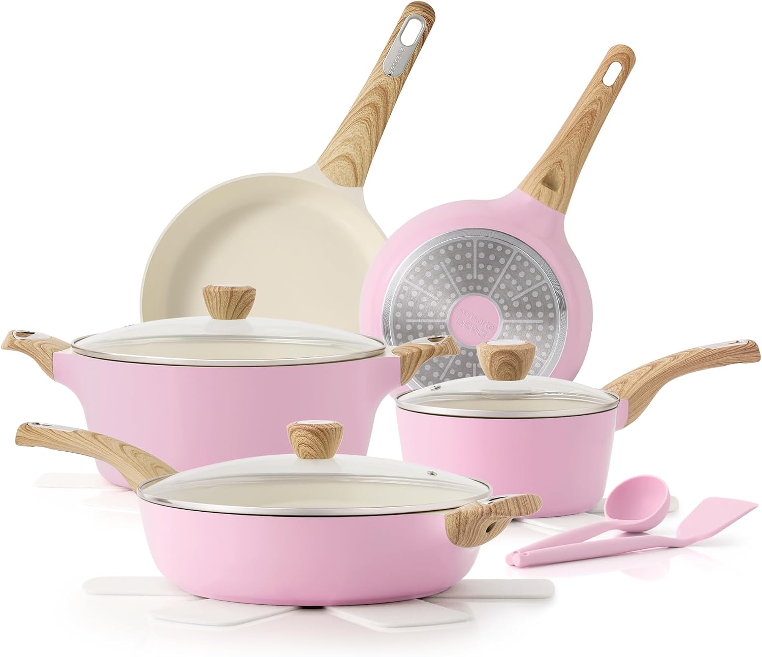 SENSARTE Ceramic Pots and Pans Set Nonstick, Kitchen Cookware Sets, 14-Piece Induction Cookware, Non-toxic Healthy Non Stick Cooking Set, with Frying Pans Set, PFAS PTFE PFOA PFOS Free