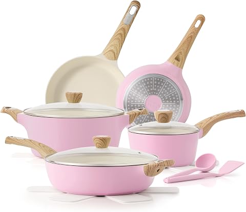 SENSARTE Ceramic Pots and Pans Set Nonstick, Kitchen Cookware Sets, 14-Piece Induction Cookware, Non-toxic Healthy Non Stick Cooking Set, with Frying Pans Set, PFAS PTFE PFOA PFOS Free