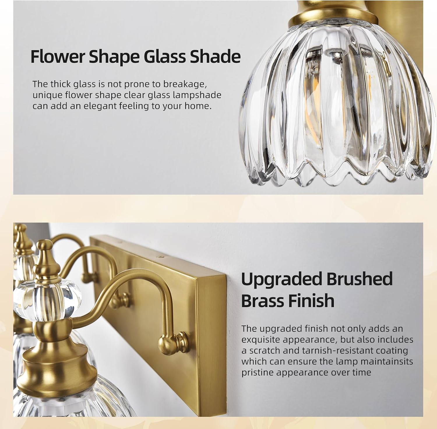 LIROUVET 3 Lights Brass Gold Crystal Bathroom Vanity LightsLight Fixtures with Clear Crystal Shade,Bathroom Wall Lamp for Mirror Kitchen Living Room Hallway Above Mirror (Bulb not Include)