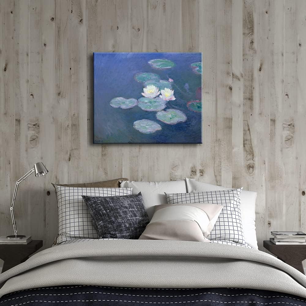 Wieco Art Water Lilies Canvas Prints Wall Art of Claude Monet Classical Flowers Oil Paintings Reproduction Gallery Wrapped Floral Pictures Giclee Artwork for Living Room Kitchen Home Office Decor