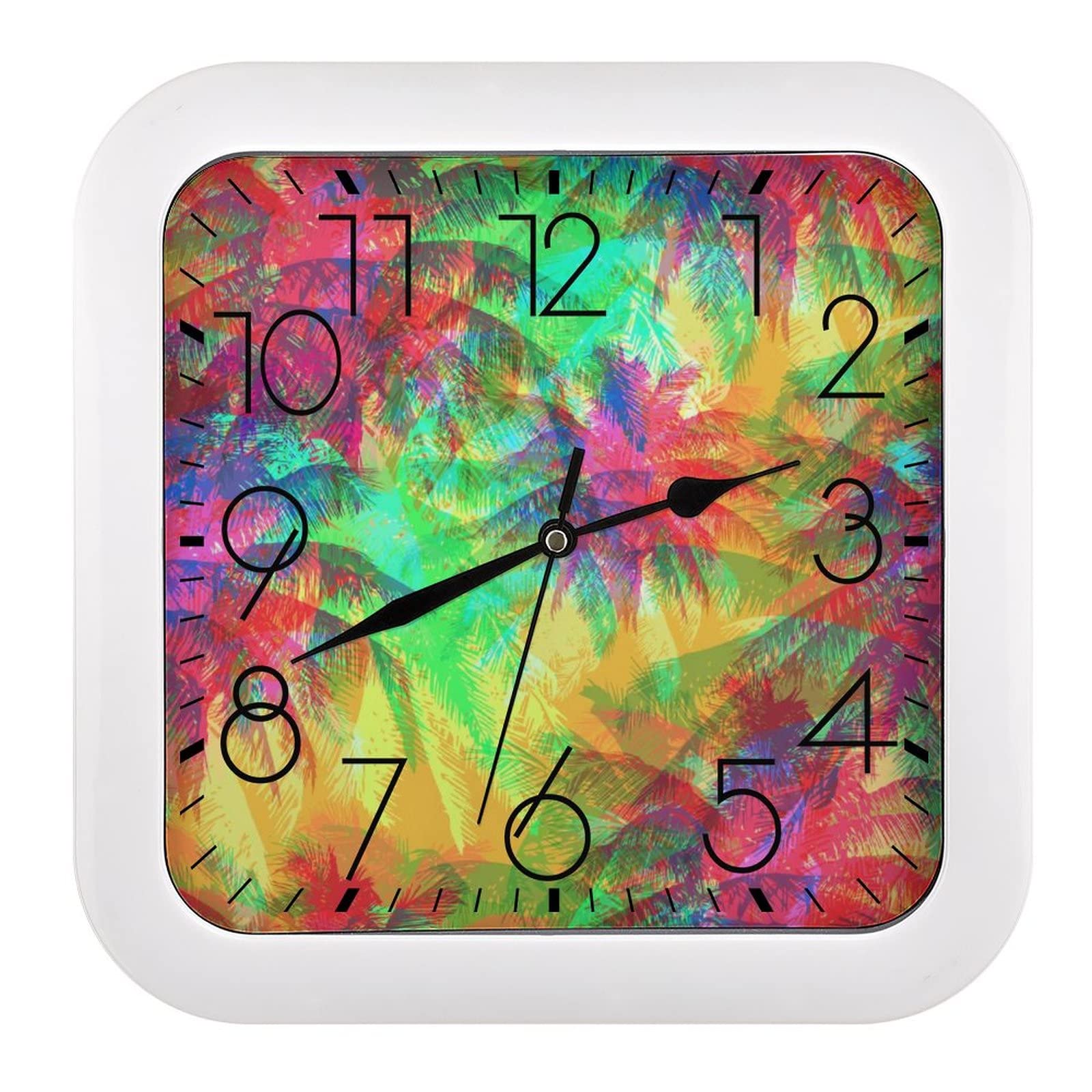 Pendule murale silencieuse et précise avec motif arbre coloré pour bureau
