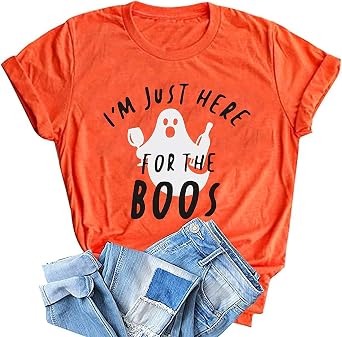 قمصان الهالوين للنساء أنا هنا فقط Boos Funny Ghost Graphic Tee Tops