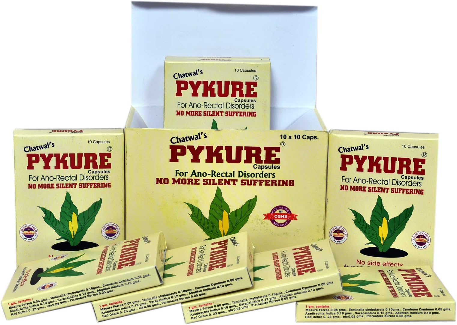 CHATWAL - Pykure Capsules For Ano-Rectal Disorders Ayurvedic Proprietary Medicine -10 * 10 Strips (Pack of 10).