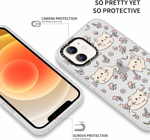 Xylota 2 Piezas Funda para iPhone 12/iPhone 12 Pro 6,1",Transparente Carcasa Lindo Dibujos Gatos Mujer Niñas Case, Ultra Delgado Silicona Suave TPU Bumper Antichoque Protección Cover para iPhone 12,07 - 3