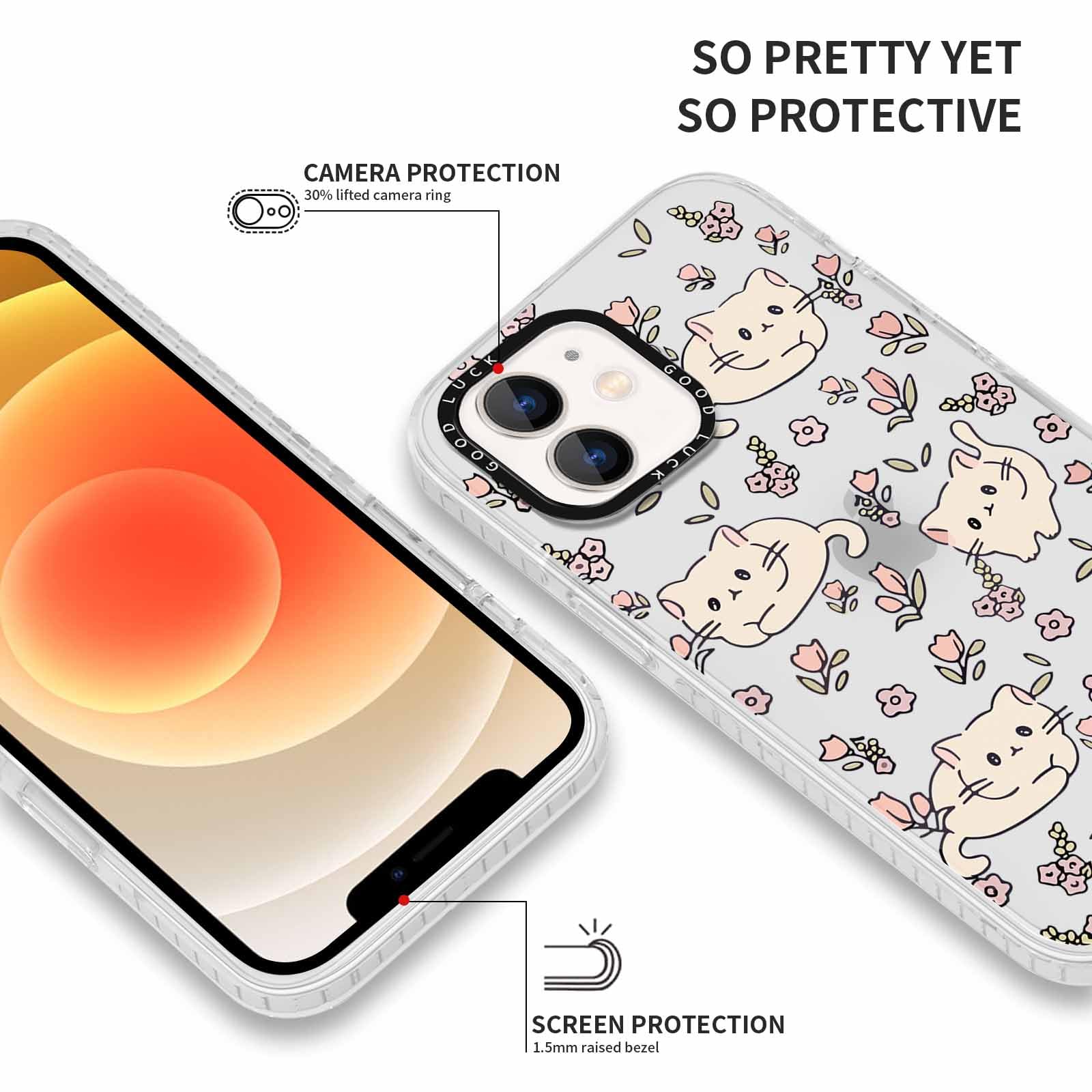 Xylota 2 Piezas Funda para iPhone 12/iPhone 12 Pro 6,1",Transparente Carcasa Lindo Dibujos Gatos Mujer Niñas Case, Ultra Delgado Silicona Suave TPU Bumper Antichoque Protección Cover para iPhone 12,07 - 3