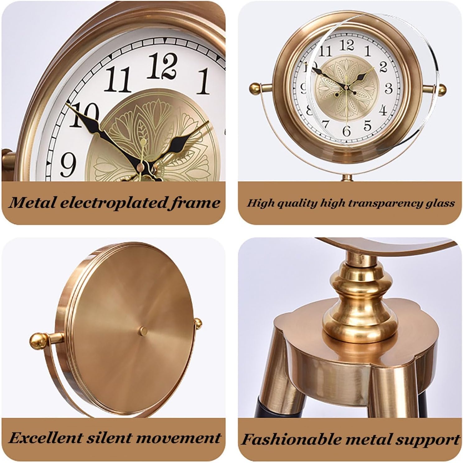 Floor Clock, Triangle Floor Clock, Light Luxury Grandfather Clock, European Retro Style Floor Clock, Silent Floor Clock, Metal Grandfather Clock with Decorative Floor Tripod Art Decoration, home Decor