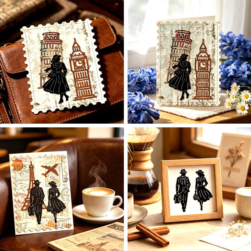 MAYJOYDIY Gentlemen and Ladies Silhouettes Metal Cutting Dies World Landmarks Carbon Steel Stencils Tower Buildings Embossing Template Dies for DIY Paper Craft Card Making Scrapbooking Album Decor image 5