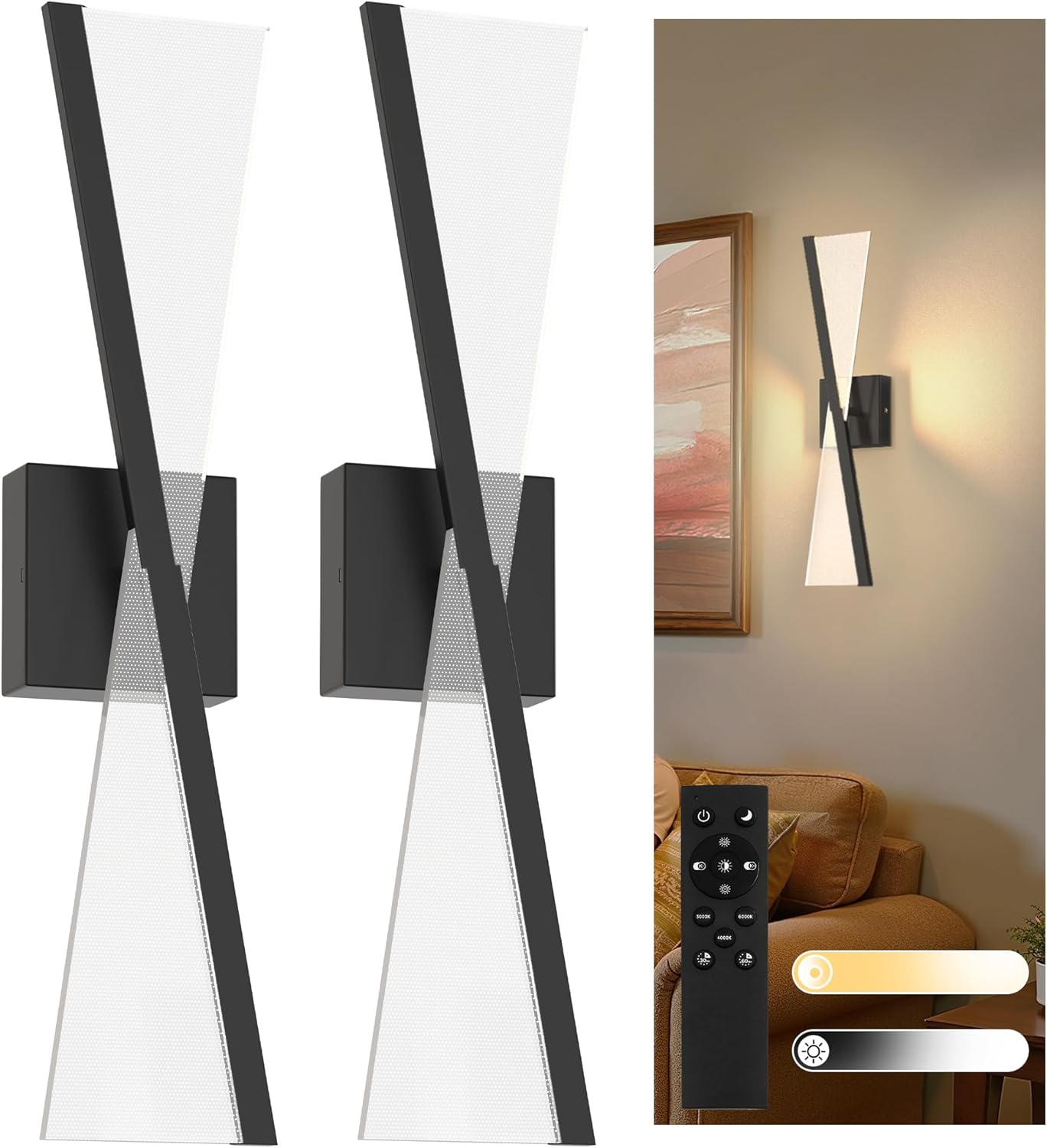 L LOHAS LED Battery Operated Wall Sconces Set of Two, Beautiful Design Vintage Wall Decor, Wireless Wall Sconces Battery Operated, Sconces Wall Decor Set of 2 for Bedroom, Living Room, Black