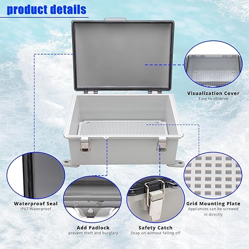 Miniatura 4 de MAKERELE Caja de conexiones al aire libre de plástico ABS impermeable universal proyecto eléctrico caja gris con cubierta transparente 13.8 × 9.8 ×