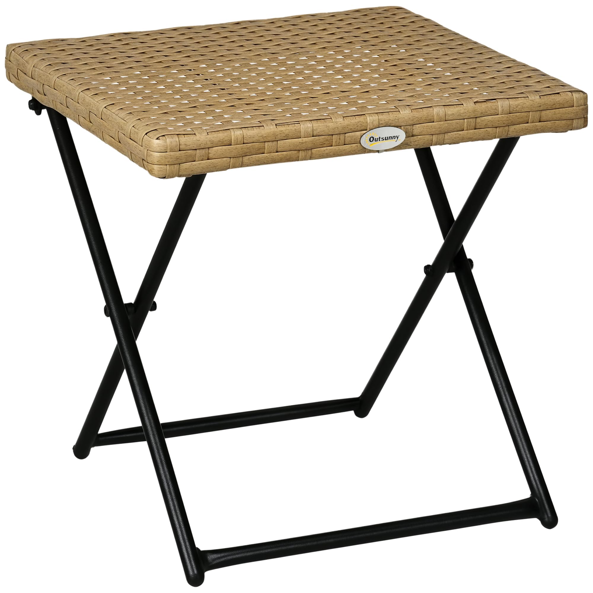 Outsunny Folding Rattan Garden Coffee Table, Small Square Outdoor Bistro Side Table with Rattan Top for Patio, Balcony, Porch, 40 x 40 x 40 cm, Natural
