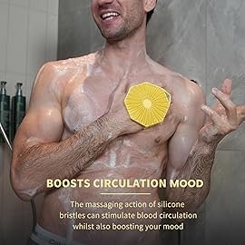 iTokGoK Premium Silver-Infused Double-Sided Design 2-in-1 Silicone Body Scrubber for Men,Body Buffer Scrubber for Sensitive Skin, Ergonomic No-Slip Handle, Long-Lasting & Easy to Clean - Yellow