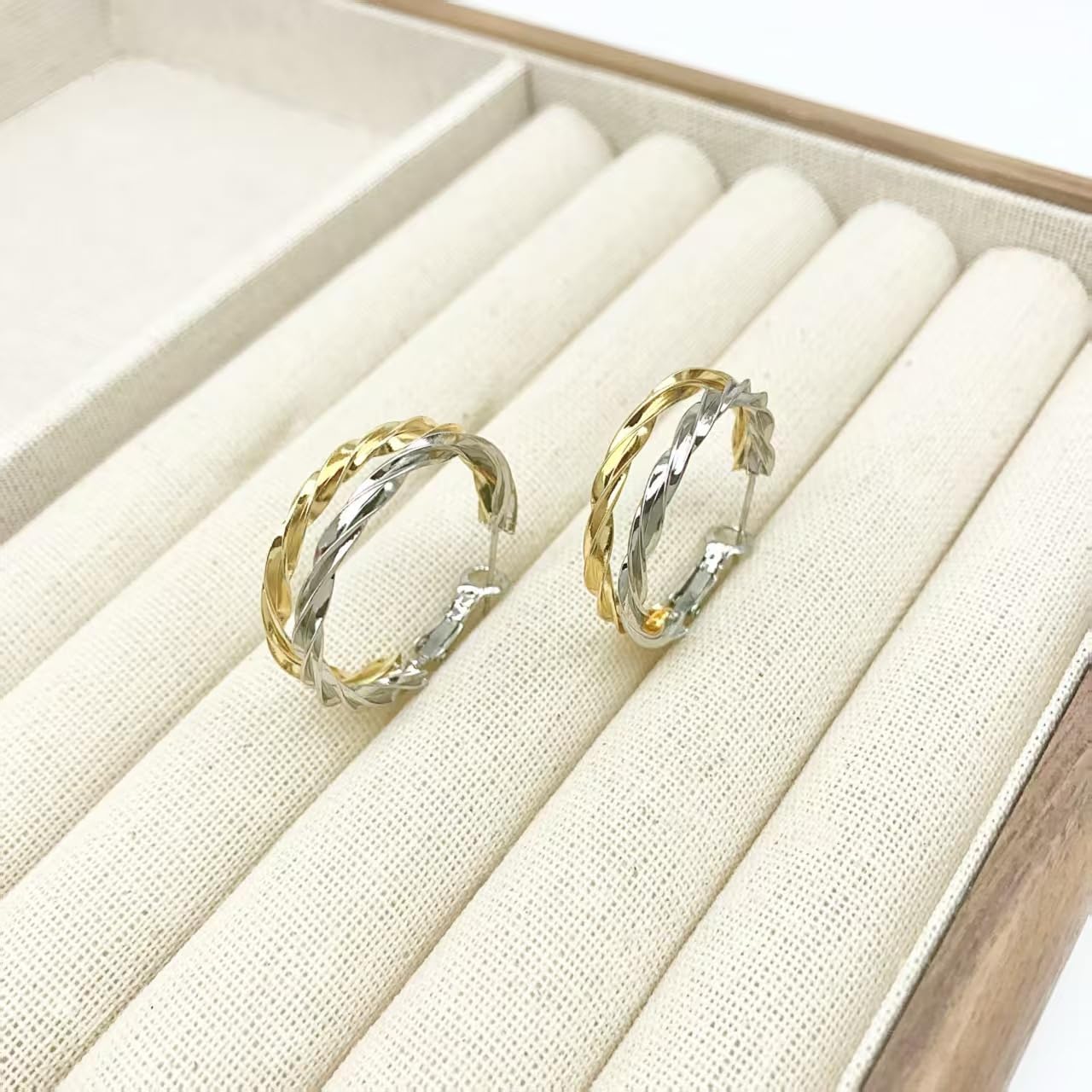 Two-Tone Dangle Earrings Tear drop Earrings Gold And Silver Front Back 2 in 0 Stud Earrings - Image 9