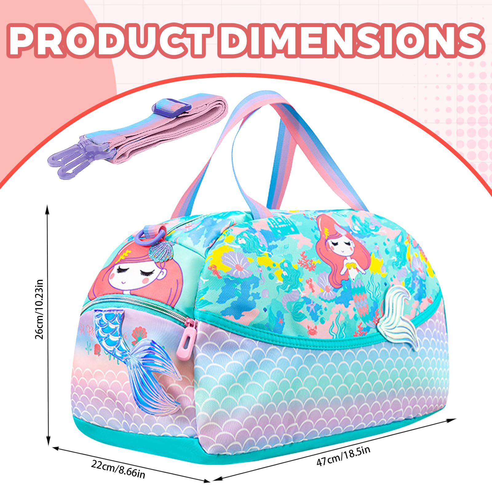 LUKIUP Borsa sportiva per bambini, borsa da nuoto per bambini, borsa da viaggio per viaggi, fitness, sport, Sirena, Classico