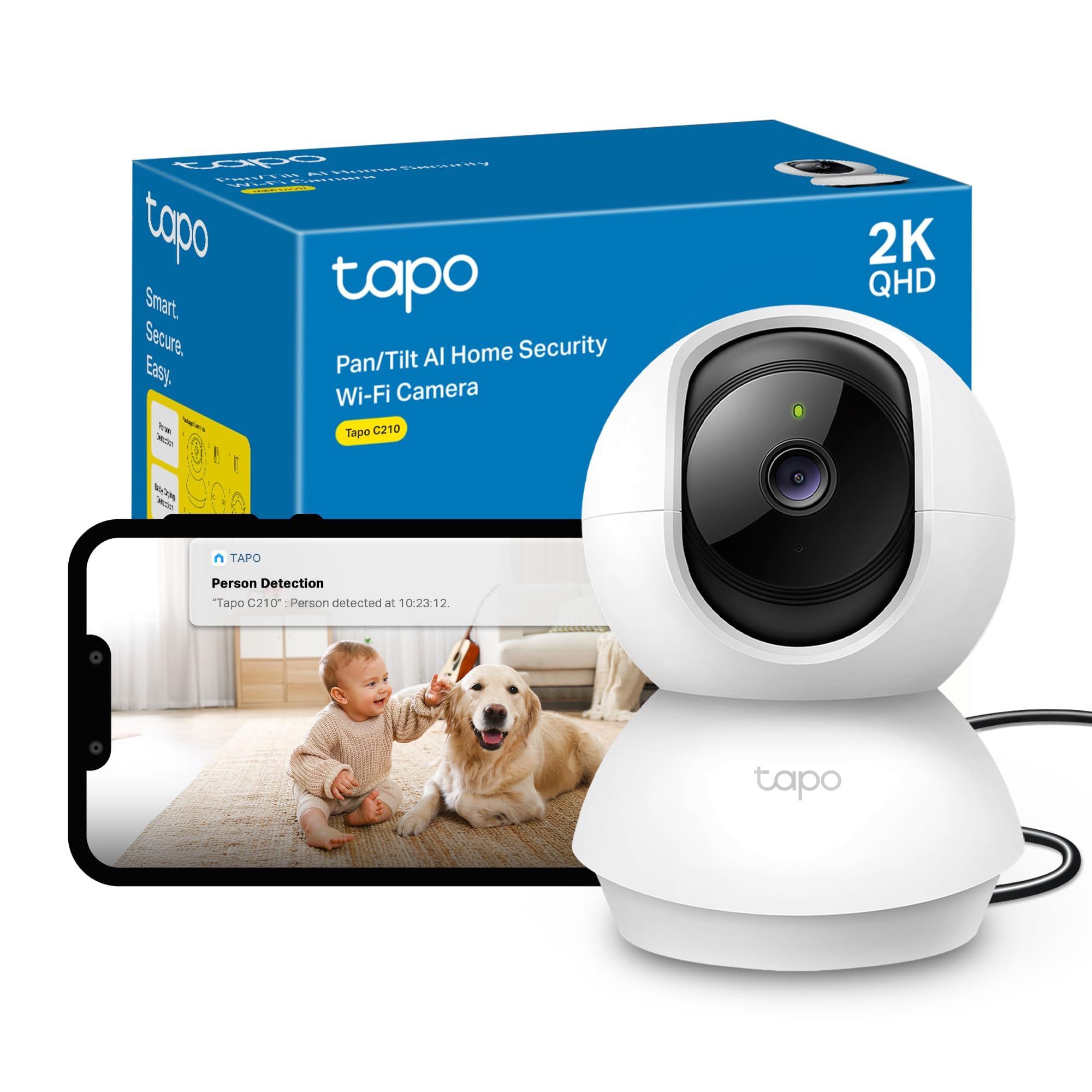 MERCUSYS MC210 Indoor Camera,2K 3MP,TP-Link Security Camera,Pet Camera,Baby Monitor,Smart Detection,Night Vision,Full Coverage,2 Way Audio,APP Control,Google Home/Alexa,No Monthly fee
