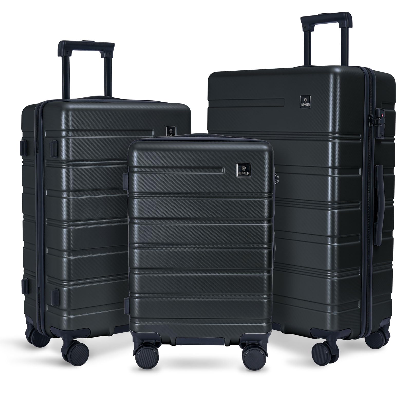 Luggage Sets 3 Piece, 100% PC Hardside Luggage with Spinner Wheel TSA LOCK Lightweight Quiet Suitable for Men and Women, Family Y01 Dark Gray 20/24/28(Diagonal stripes)