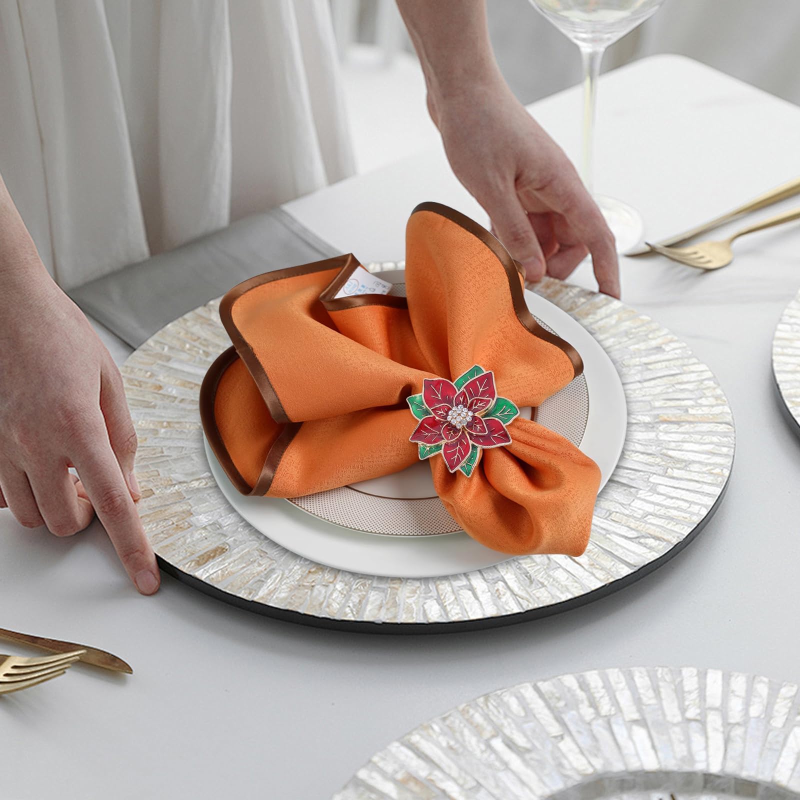 Lot de 12 ronds de serviette de Noël, ronds de serviette en métal pour fête de mariage, anniversaire, décoration de table, salle à manger