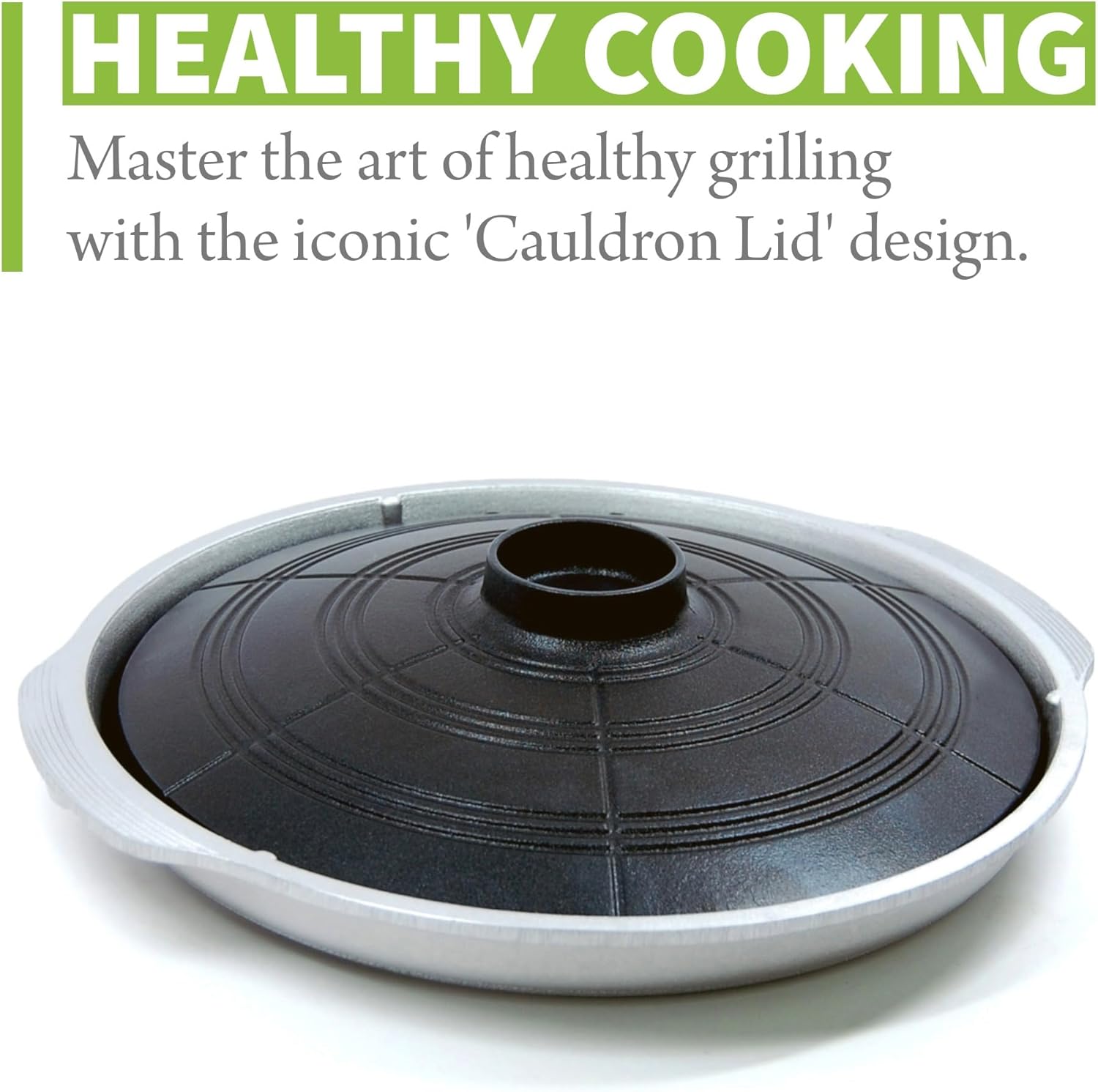 COOKKING - Korean Traditional BBQ Grill Pan, Cauldron Lid Shape - Stovetop Nonstick Indoor/Outdoor Smokeless BBQ Cast Aluminum Grill Pan, Made in Korea