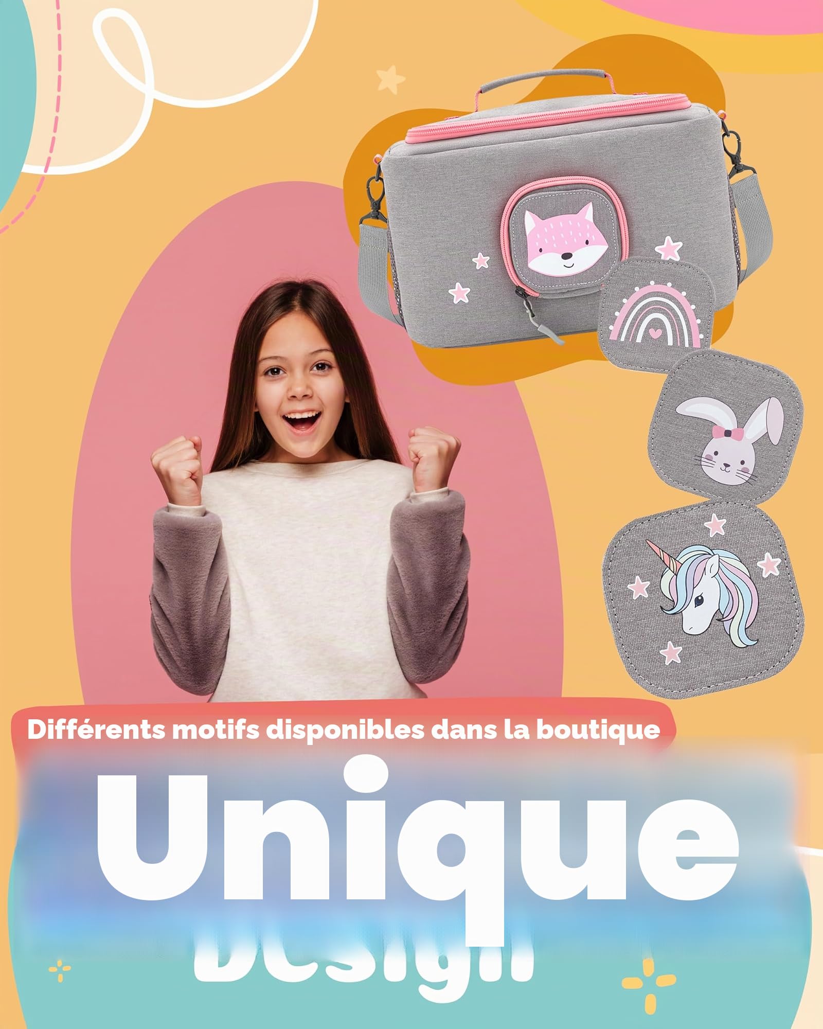 Sac pour Toniebox – BoxBag pour figurines, boîte et accessoires en voyage et en voiture, Renard gris et rose, 28 x 18 x 14 cm, Sac à bandoulière, Renard gris et rose, 28 x 18 x 14 cm, Sac à