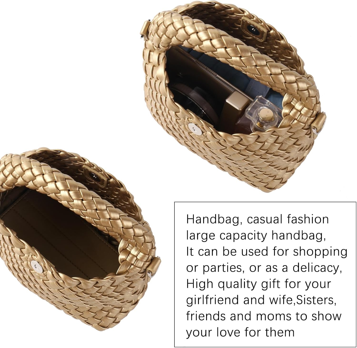 Women's Woven Crossbody Bag, Handmade Braided Tote Purse with Detachable Shoulder Strap, Vintage Small Handbag 12 Colors