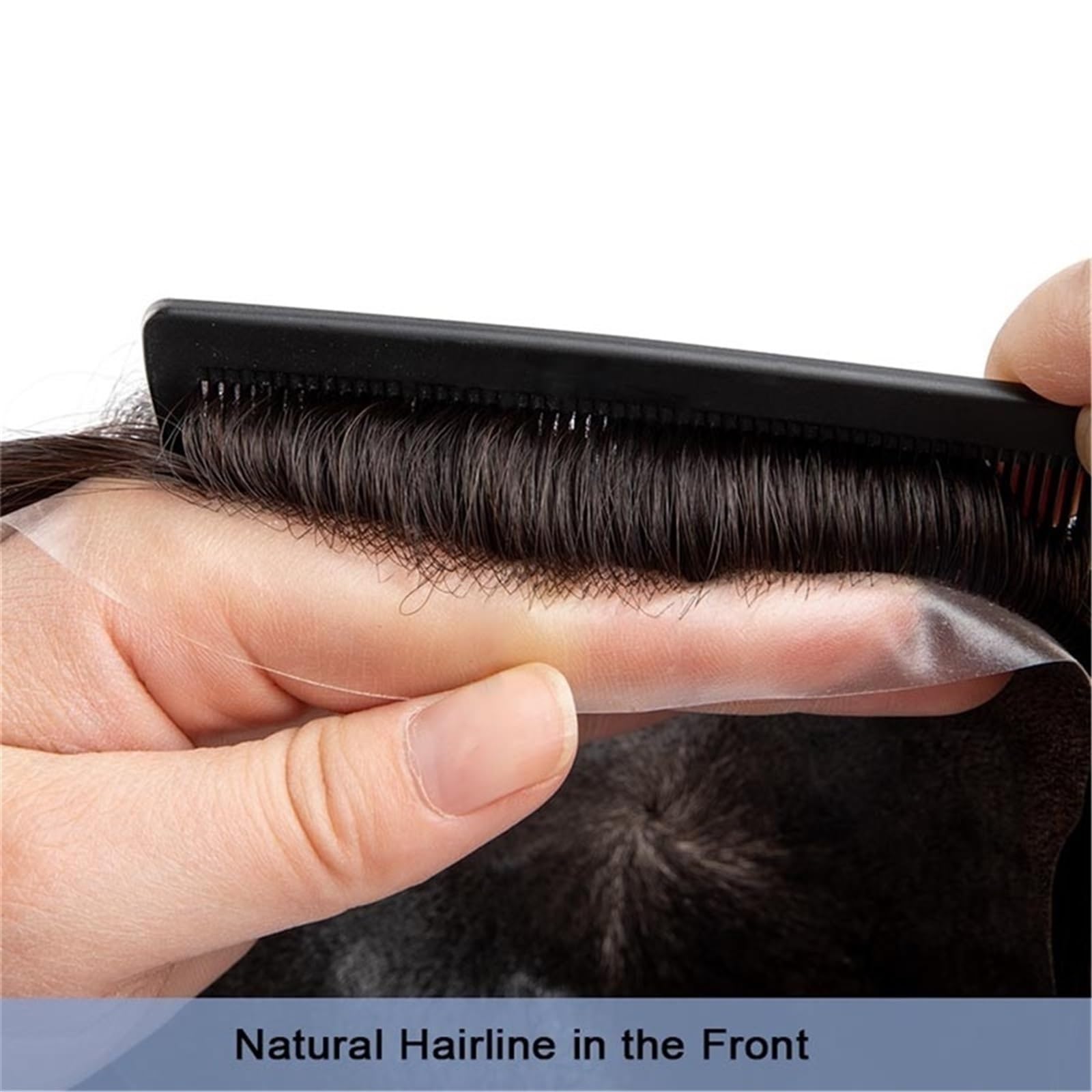Styling Human Hair System męski tuupet z koronką, wtryskiwana skóra PU (1C – czarna, 8 x 10)
