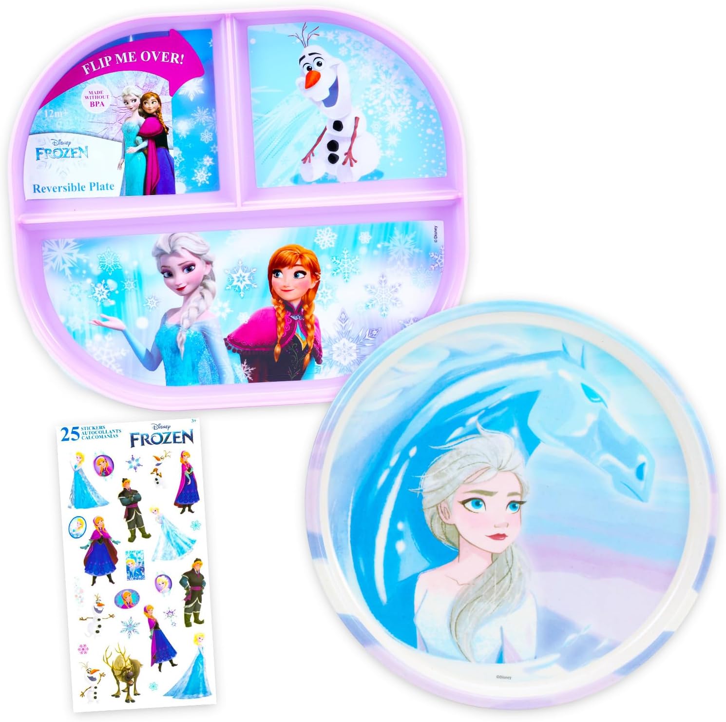 Disney Frozen Dinnerware Set for Kids - Kitchen Accessories Bundle with 2 Dinner Plates Plus Stickers | Disney Frozen Dinnerware Pack for Girls