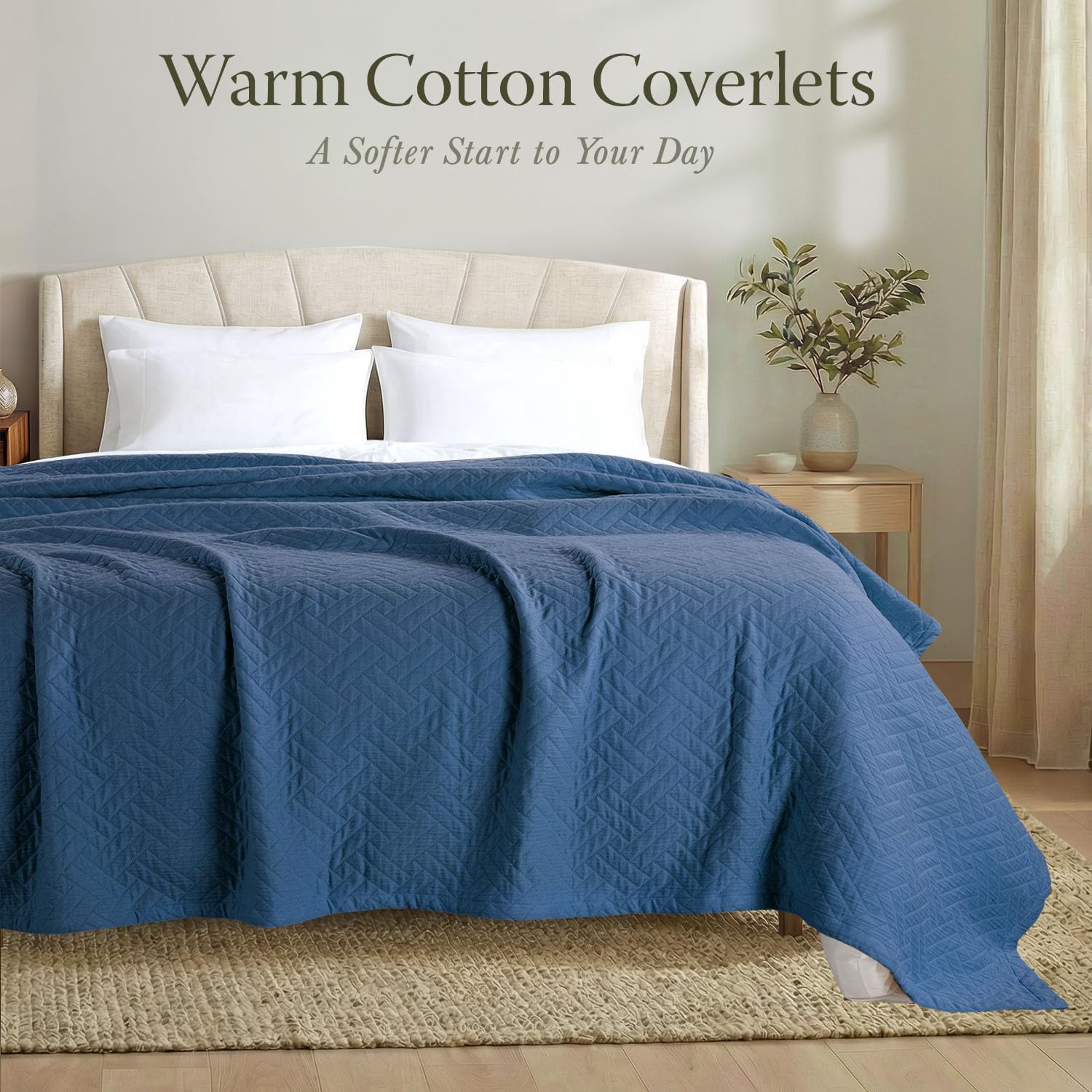 Threadmill Luxury Cotton Blankets for Twin Size Bed | All-Season 100% Cotton Twin Blanket for Bed | Criss Cross Jacquard Lightweight, Soft & Cozy Coverlet, 350GSM, 68x90 inches | Folkstone Blue