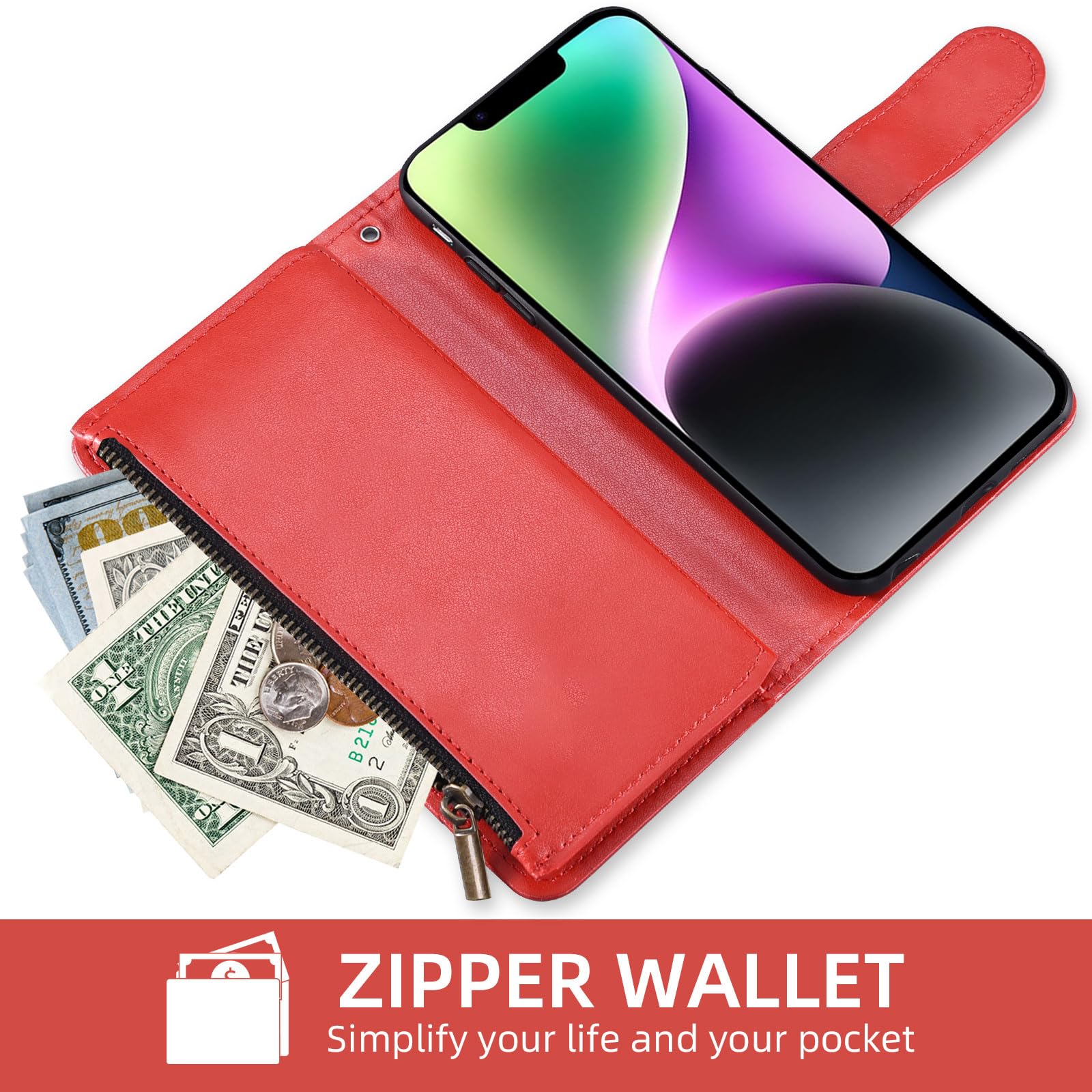 Asuwish Handyhülle Für IPhone 14 Pro – Klapphülle Mit Kartenfach, Ständer, Inkl. Schutzfolie & Kette