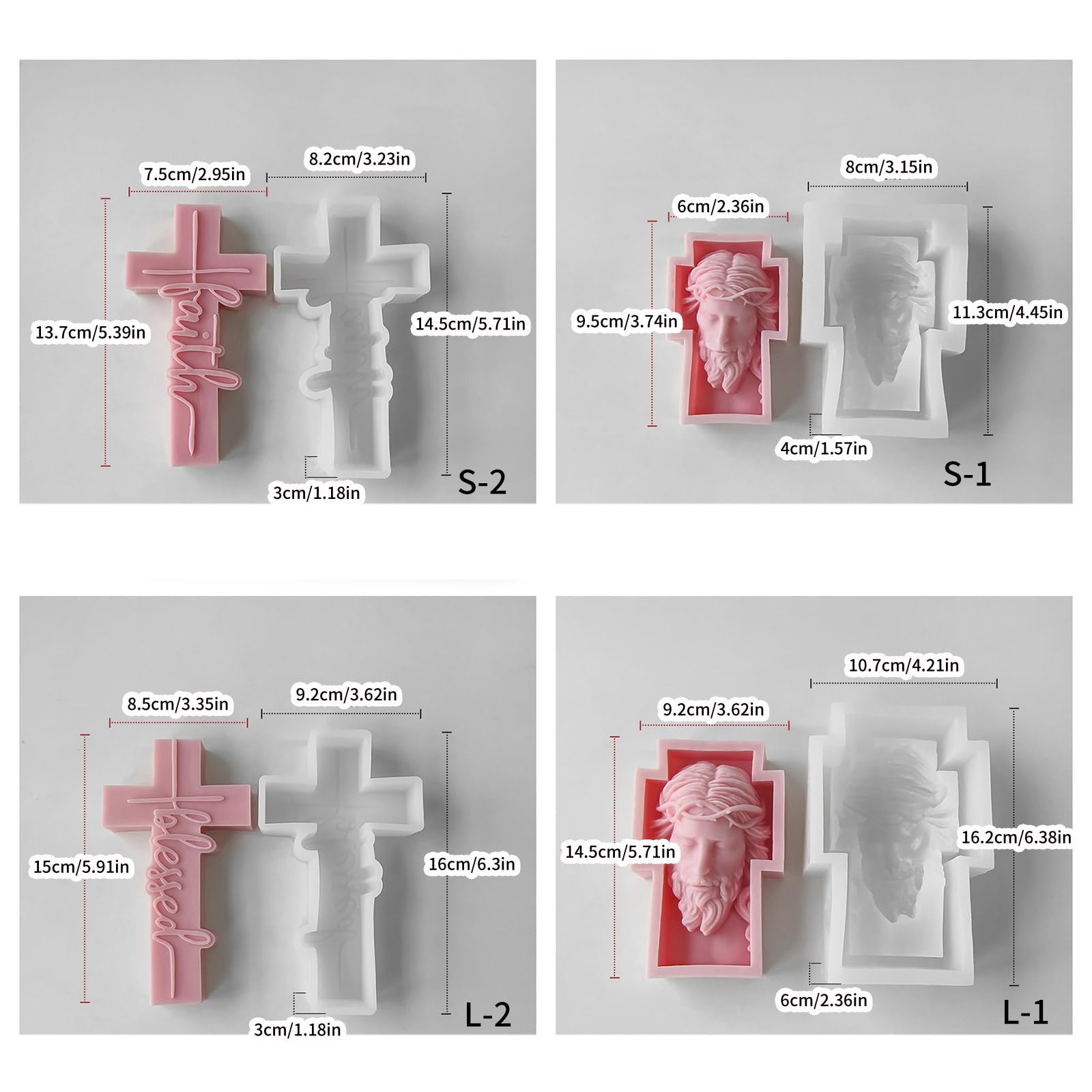 Molde de silicona flexible hecho a mano molde de vela moldes de resina epoxi iglesia oración cruces escultura en forma de vela moldes decoraciones retrato cruces molde