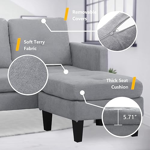 Miniatura 5 de LETATA Sofá modular convertible con diván, sofá gris en forma de L con otomana reversible, sofás modulares pequeños y modernos para sala de estar,