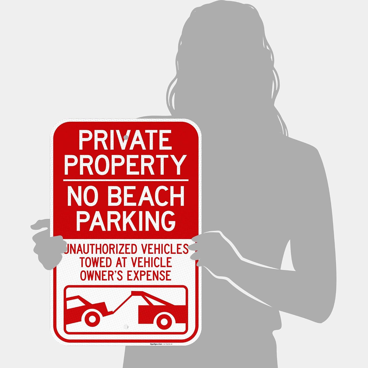Private Property No Beach Parking Sign, 12x18 Inches, 3M EGP Reflective .063 Aluminum, Fade Resistant, Made in USA