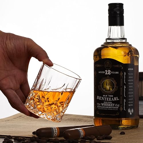 Miniatura 5 de Vasos de whisky Rocks, juego de 4 (2 vasos de cristal de bourbon, 2 moldes redondos de bolas de hielo grandes) en caja de regalo, vasos antiguos de